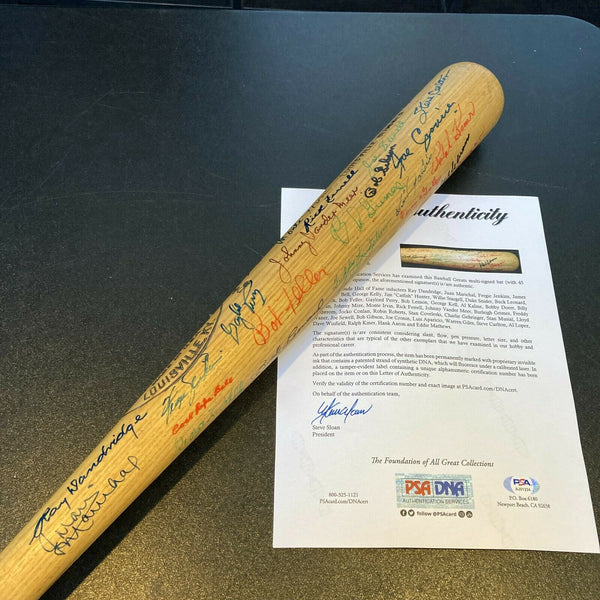 Hank Aaron Warren Giles Joe Cronin Coveleski Grimes HOF Multi Signed Bat PSA DNA