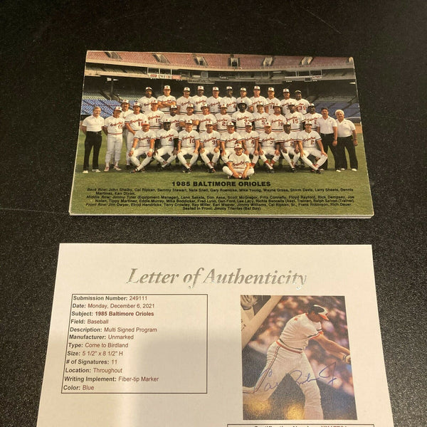 1985 Baltimore Orioles Team Signed Program With Cal Ripken Jr. JSA COA