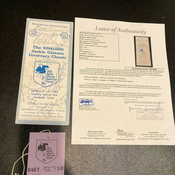 Mickey Mantle Eddie Arcaro Jackie Gleason Golf Classic Signed Program JSA COA