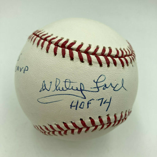 Whitey Ford HOF 74 W.S. MVP Signed Heavily Inscribed Stat Baseball PSA DNA COA