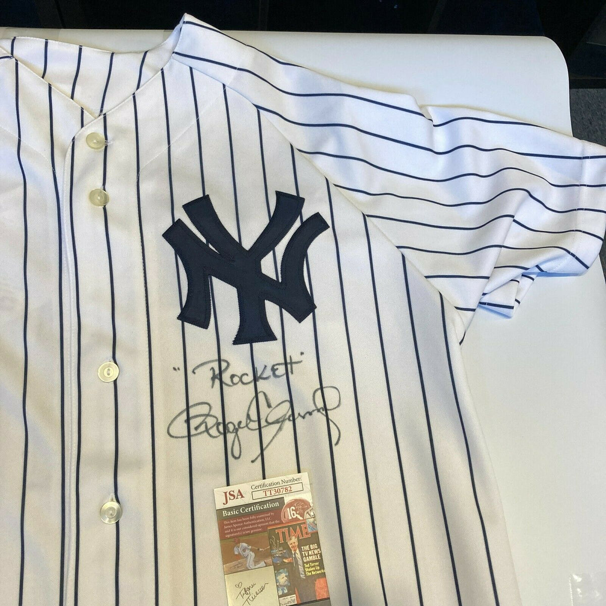 Roger Clemens Signed Heavily Inscribed STATS New York Yankees Jersey JSA COA