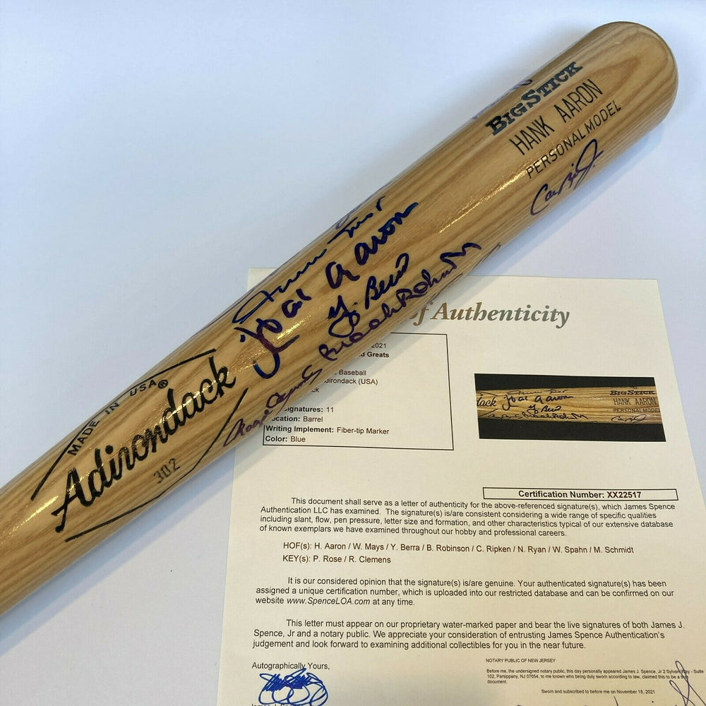 Mint All Century Team Signed Bat 11 Sigs With Willie Mays & Hank Aaron JSA COA