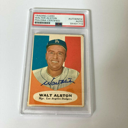 1961 Topps Walt Alston Signed Baseball Card Los Angeles Dodgers PSA DNA COA