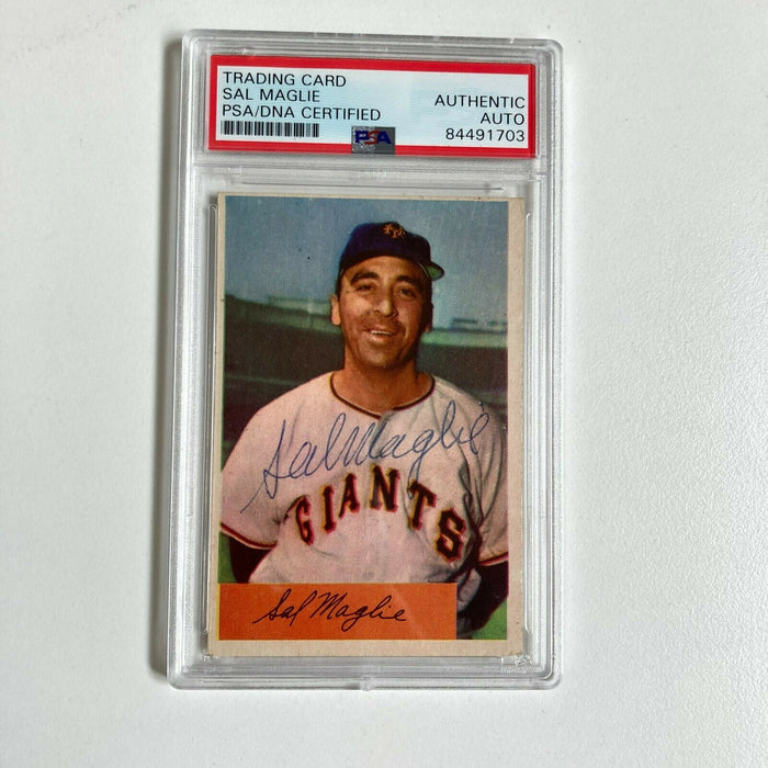 1954 Bowman Sal Maglie Signed Baseball Card Los Angeles Dodgers PSA DNA COA