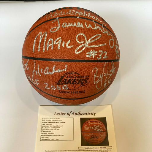 Los Angeles Lakers Showtime Legends Signed Basketball Kareem Magic JSA & PSA DNA