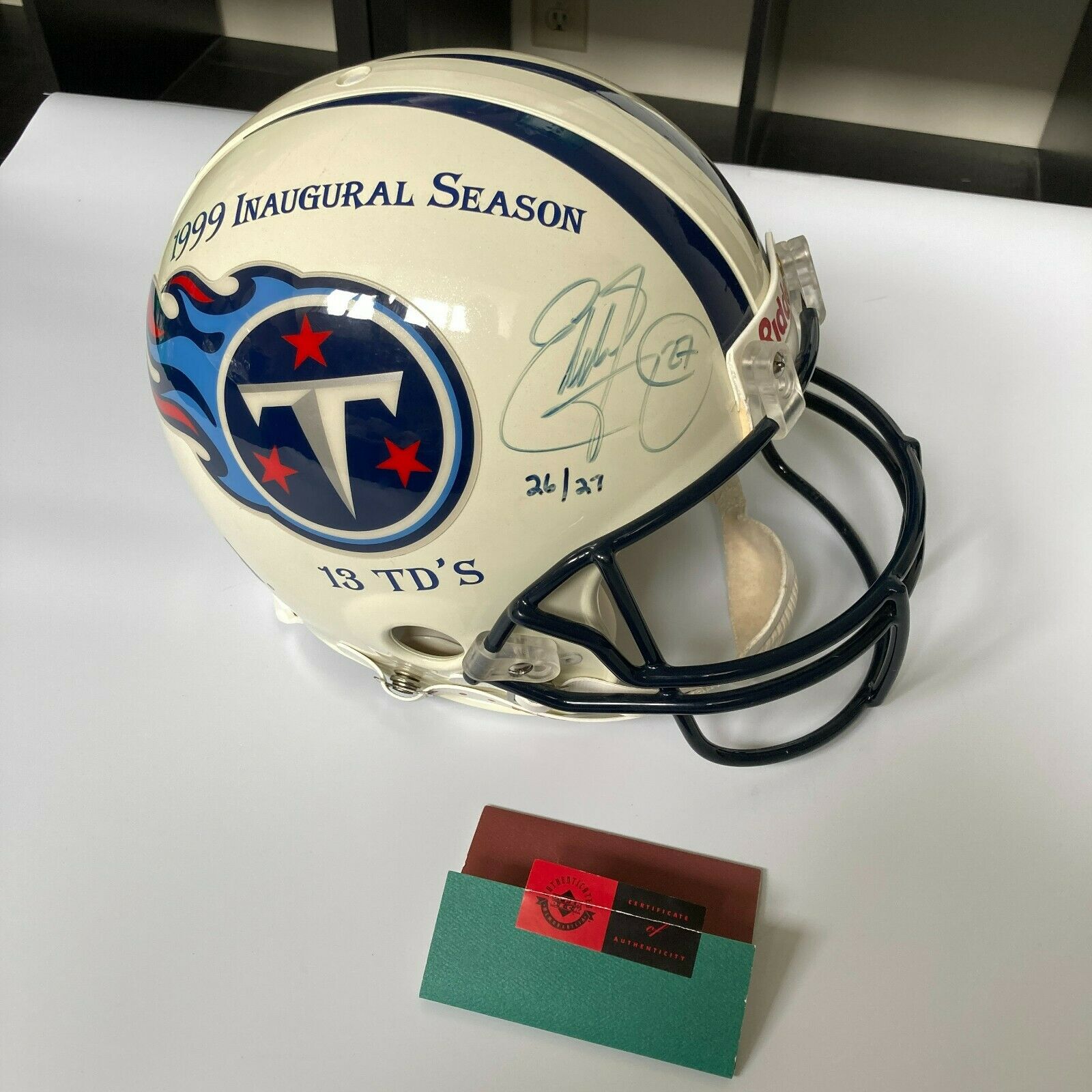 Eddie George Signed 1999 Inaugural Season Game Model Tennessee Titans — Showpieces Sports Eddie George Signed 1999 Inaugural Season Game Model Tennessee Titans — Showpieces Sports