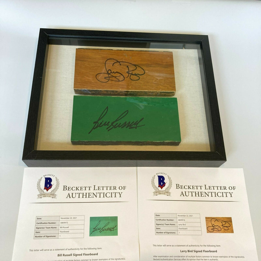 Bill Russell & Larry Bird Signed Boston Garden Parquet Game Used Floor Beckett