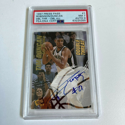 1997 Press Pass Double Threat Tim Duncan David Robinson ROOKIE AUTO 71/100 PSA