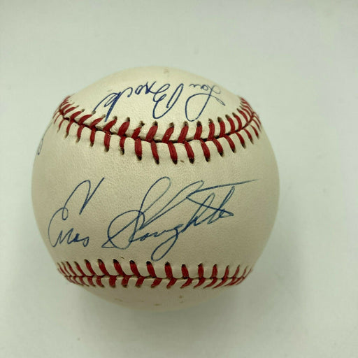 Enos Slaughter Lou Brock Hoyt Wilhelm Signed National League Baseball JSA COA