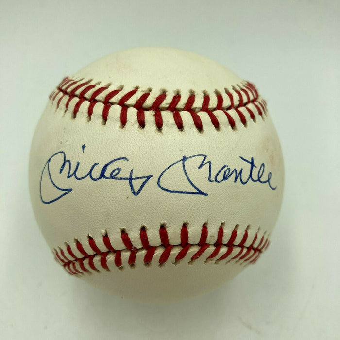 Beautiful Mickey Mantle Signed American League Baseball PSA DNA Graded MINT 9