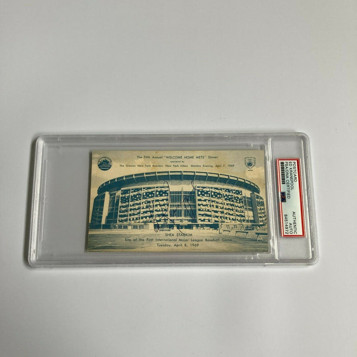 Ed Kranepool Signed 1969 New York Mets Shea Stadium Postcard PSA DNA RARE