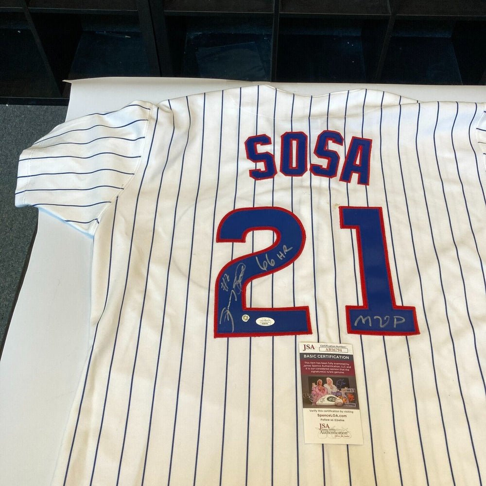 Sammy Sosa 66 Home Runs Mvp Signed Chicago Cubs 1998 Game Model Jersey Jsa  Coa