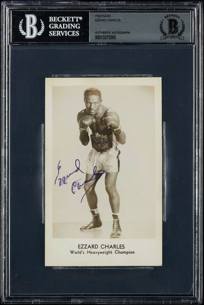Ezzard Charles Signed Vintage 3x5 Postcard Boxing Legend BGS Beckett
