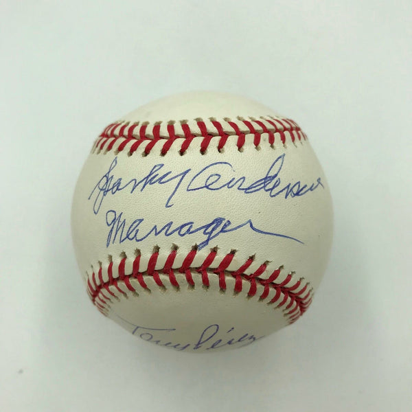 Sparky Anderson Tommy Lasorda Legendary HOF Managers Signed Baseball PSA DNA