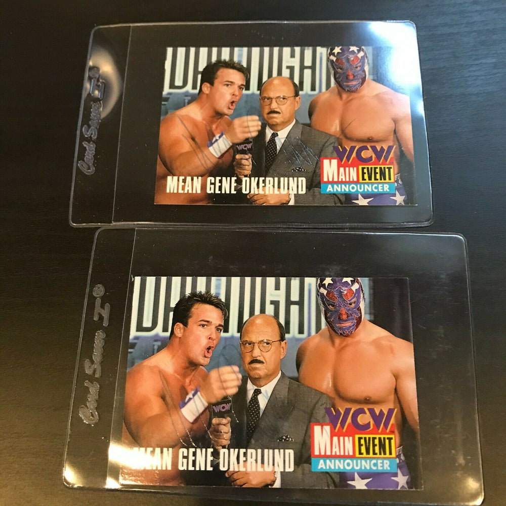 Lot Of (2) Mean Gene Okerlund WWE Signed Autographed Wrestling Cards JSA COA