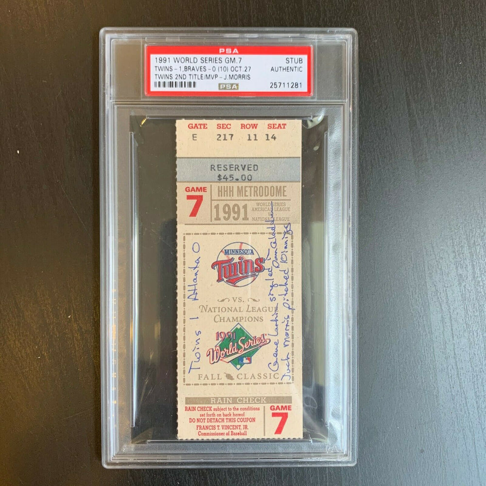 1991 World Series Game 7 Original Ticket PSA DNA Minnesota Twins Jack Morris