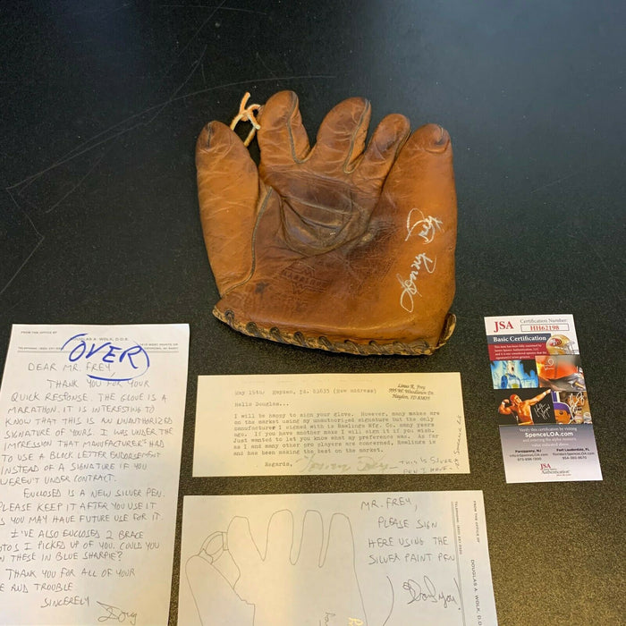 Lonny Frey Signed 1930's Game Model Glove With Handwritten Letter JSA COA
