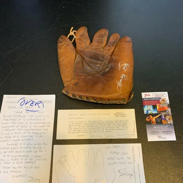 Lonny Frey Signed 1930's Game Model Glove With Handwritten Letter JSA COA