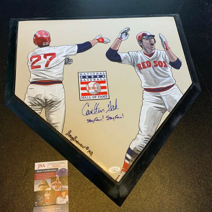 Carlton Fisk "Stay Fair, Stay Fair!" Signed Hand Painted Art Home Plate JSA COA