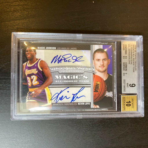 2008-08 Topps Treasury Rookie Team Magic Johnson & Kevin Love Auto BGS Mint 9