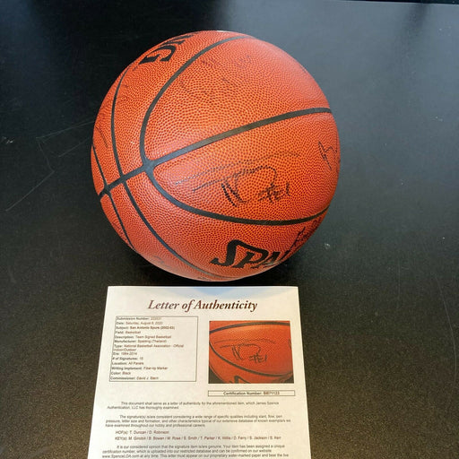 2002 San Antonio Spurs NBA Champs Team Signed Basketball (15) Tim Duncan JSA COA
