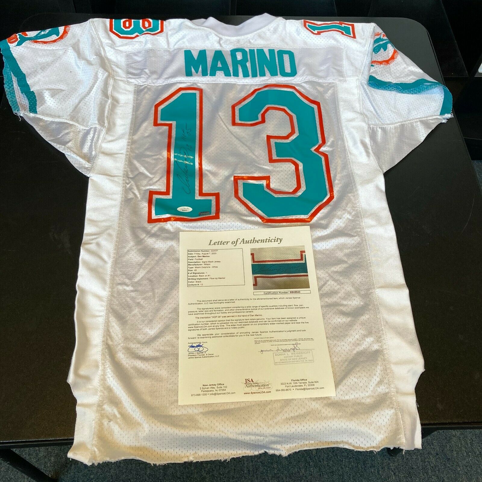 Dan Marino Signed 1980's Wilson Miami Dolphins Game Issued Pro Cut