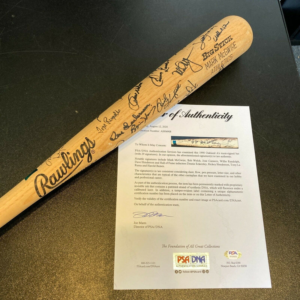 1990 Oakland A's Team Signed Mark Mcgwire Game Issued Baseball Bat PSA DNA COA