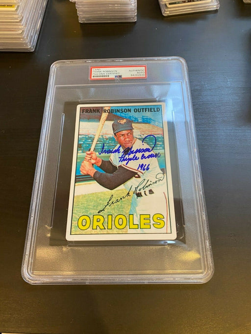 1967 Topps Frank Robinson Signed Jumbo Baseball Card 1966 Triple Crown PSA DNA