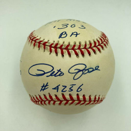 Pete Rose Signed Autographed Heavily Inscribed STAT Baseball With JSA COA