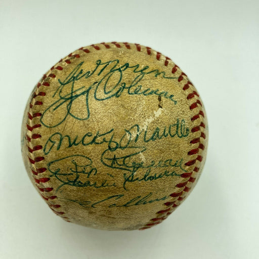 1955 Yankees Team Signed Baseball Mickey Mantle Elston Howard Rookie JSA COA