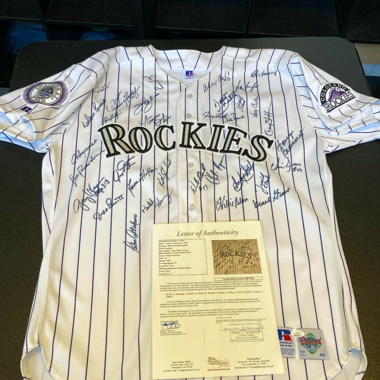 1993 Colorado Rockies Inaugural Season Team Signed Game Used Jersey JS —  Showpieces Sports