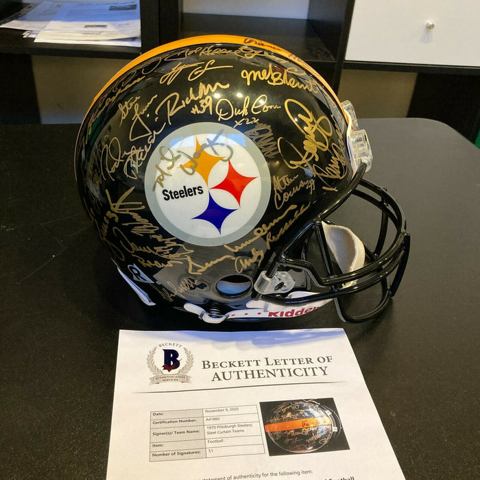 1970's Pittsburgh Steelers Super Bowl Champs Team Signed Game Helmet Beckett COA