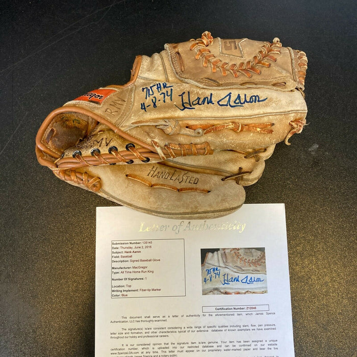 Hank Aaron "715 Home Runs 4-8-1974" Signed 1970's Game Model Baseball Glove JSA