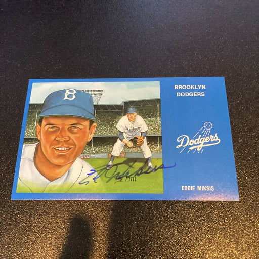 Eddie Miksis Signed Autographed Vintage Brooklyn Dodgers Postcard