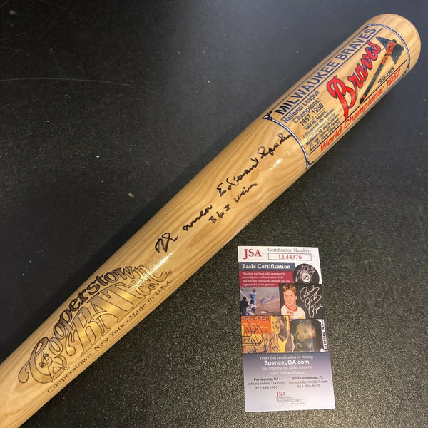 Warren Edward Spahn 363 Wins Full Name Signed Milwaukee Braves Bat With JSA COA