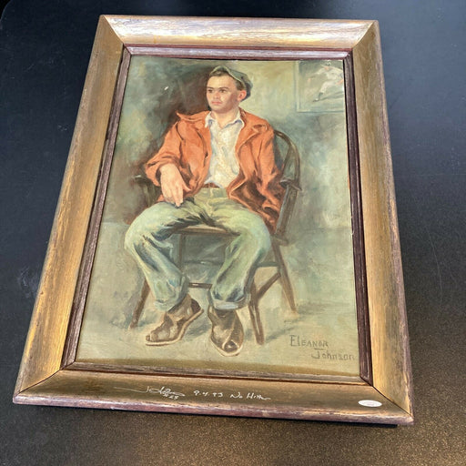 One Handed Baseball Player Original Oil Painting Art Signed By Jim Abbott JSA