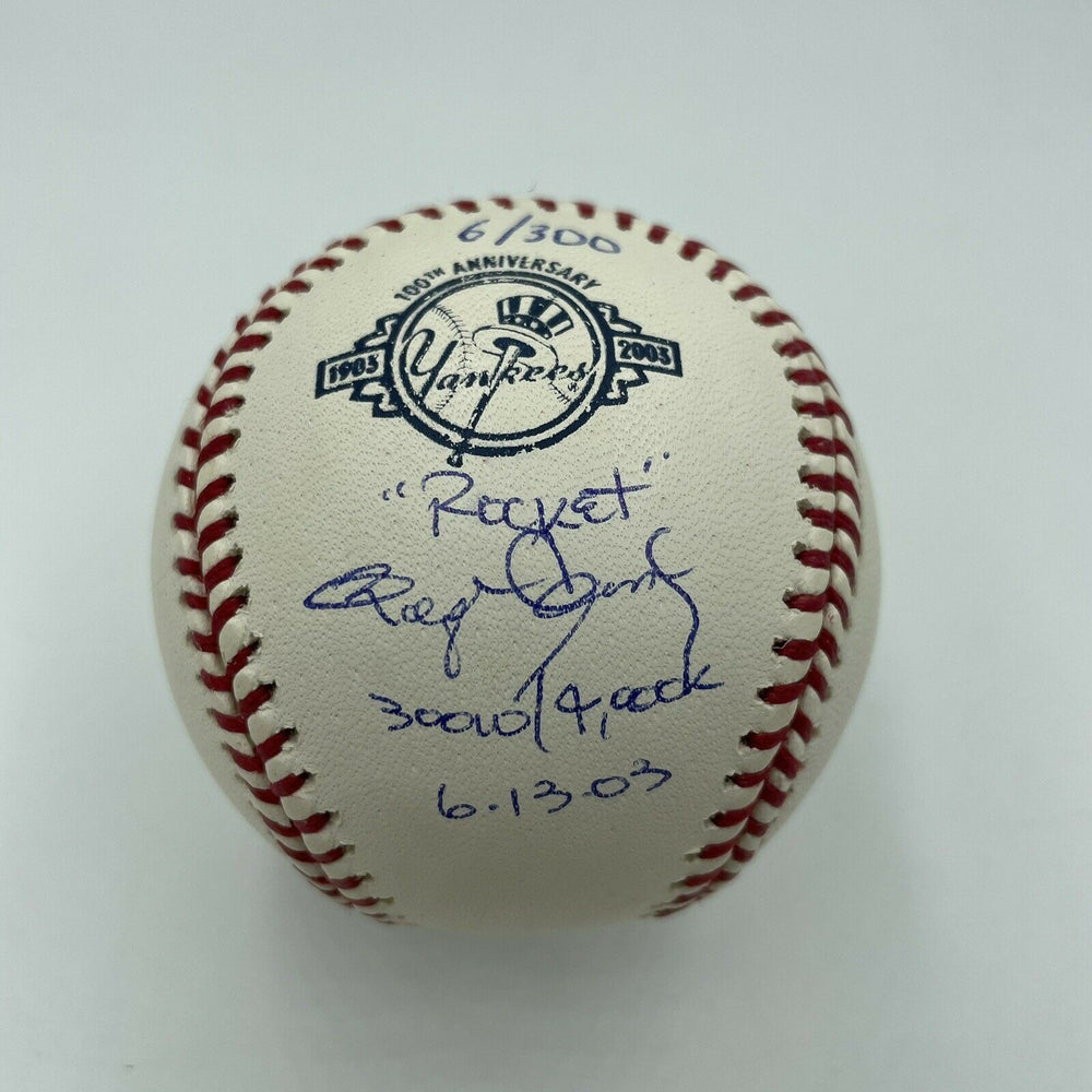 Roger Clemens 300 Wins 4,000 Strikeouts Signed Inscribed Baseball MLB & Tristar