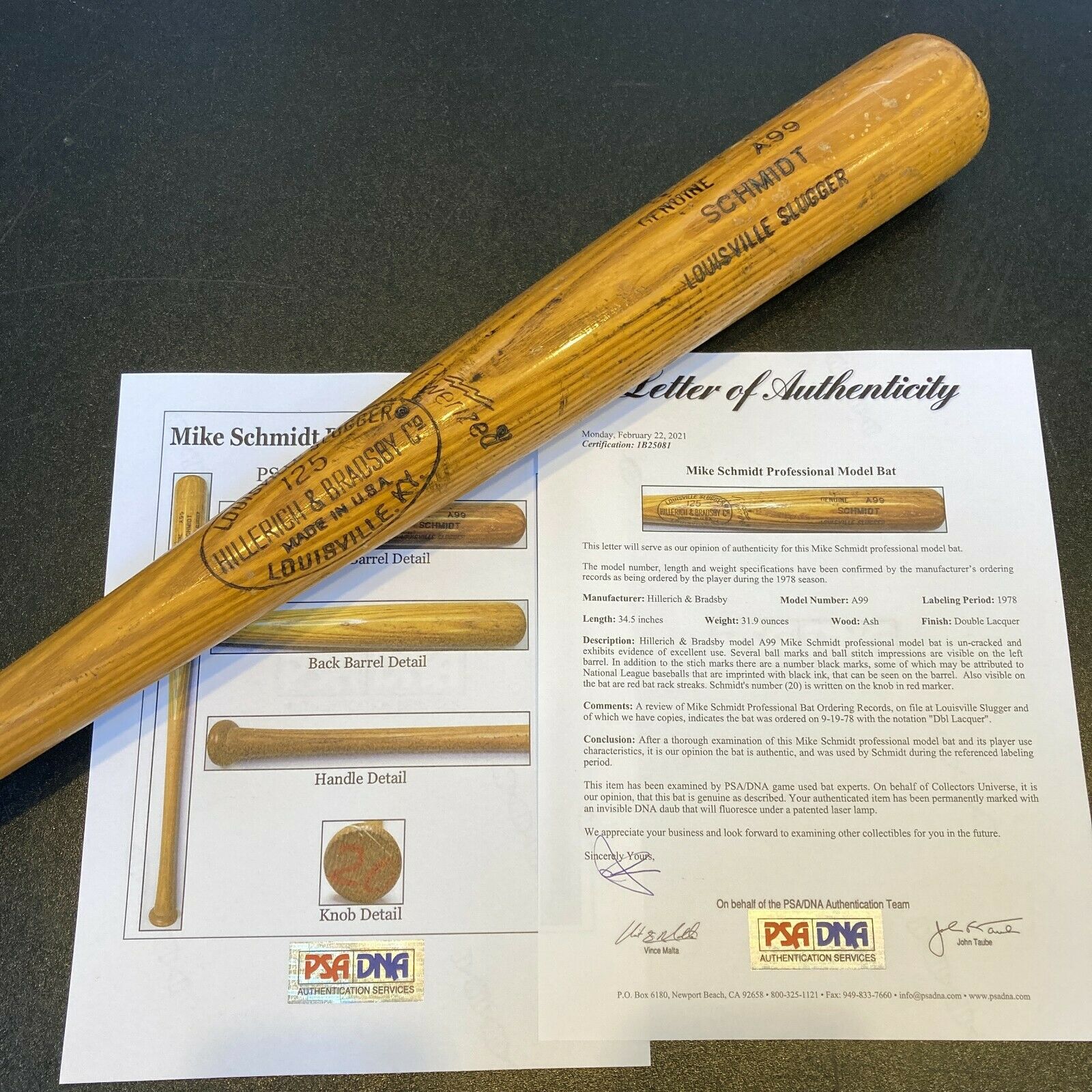 Mike Schmidt Autographed 548 HOF 95 Louisville Baseball Bat 