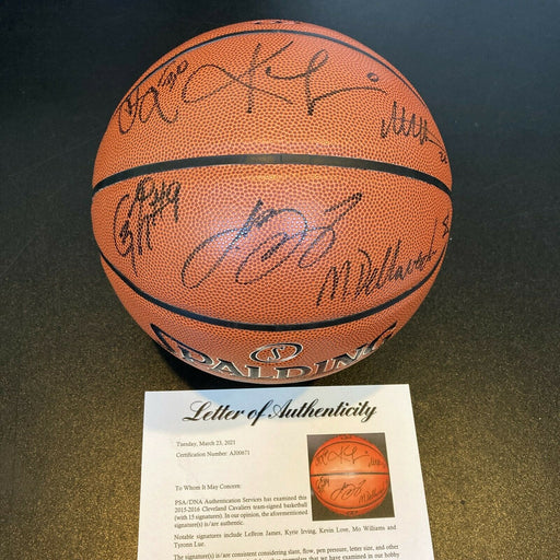 Lebron James 2015-16 Cleveland Cavaliers NBA Champs Team Signed Basketball PSA