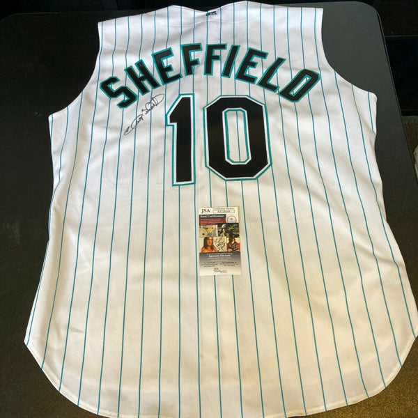 Gary Sheffield Twice Signed Authentic Florida Marlins Game Model Jersey JSA COA