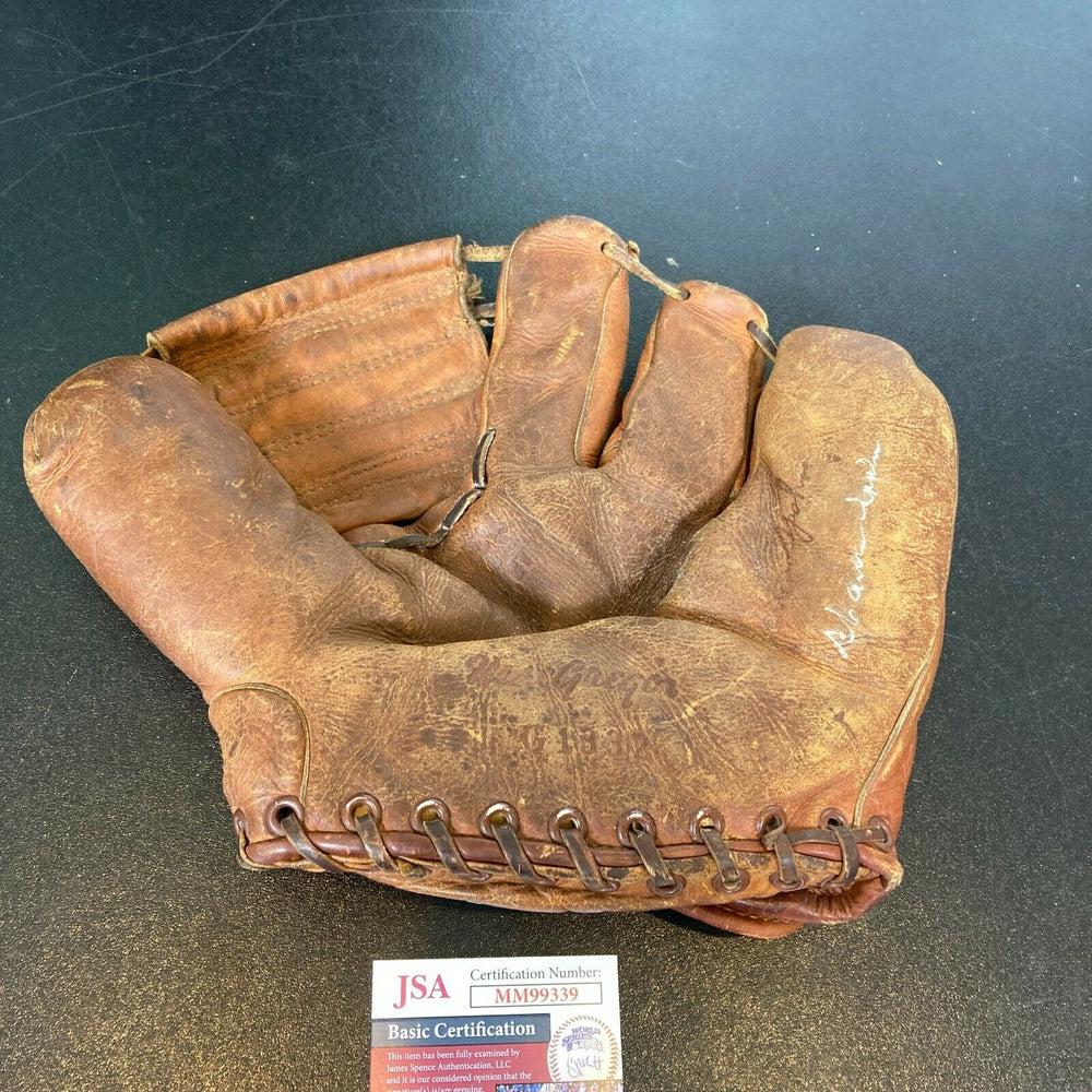 Warren Spahn Signed 1940's Game Model Baseball Glove With JSA COA