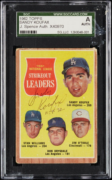 1962 Topps Sandy Koufax "HOF 1972" Signed Autographed Baseball Card BGS Beckett