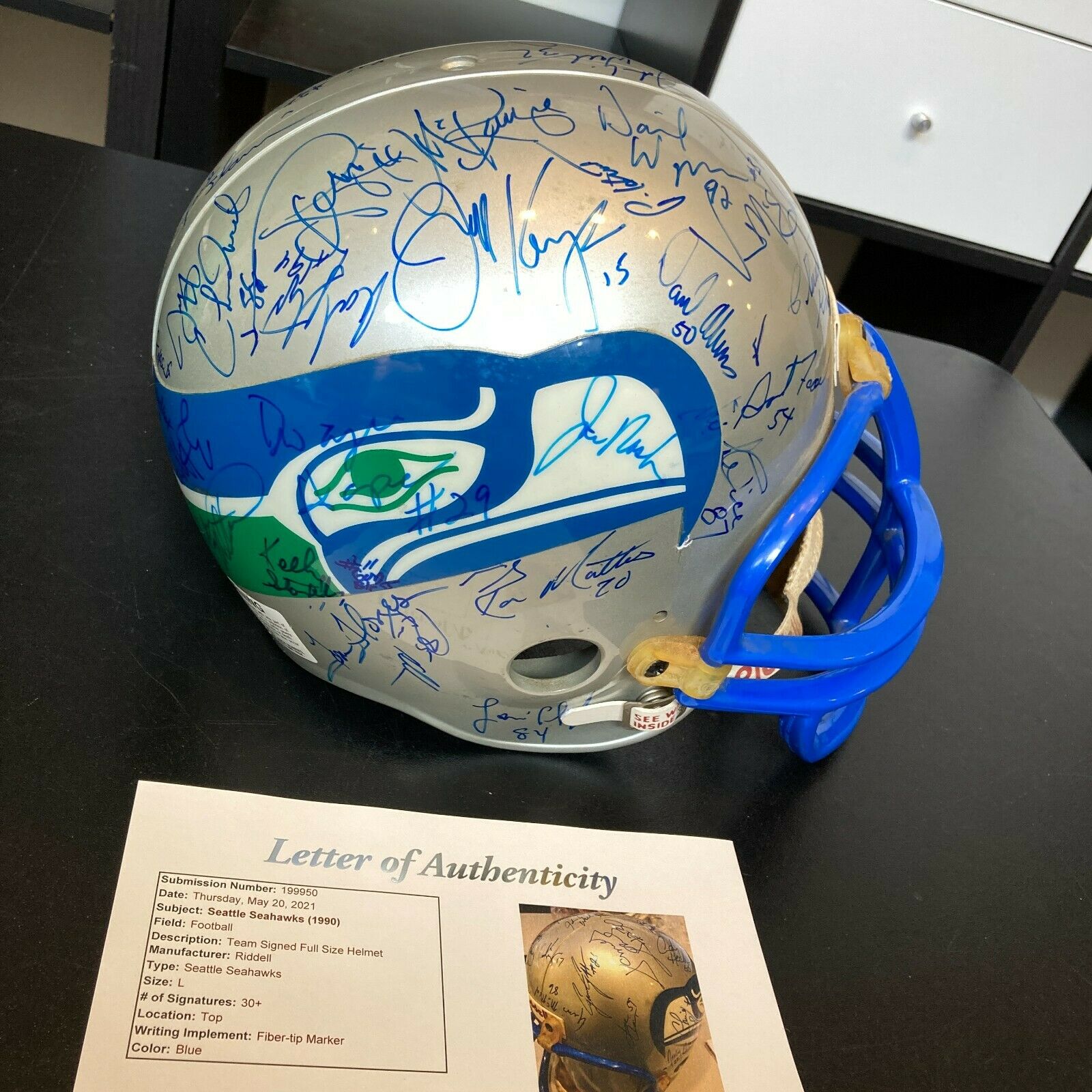 1990 Seattle Seahawks Team Signed Full Size Helmet 30+ Signatures With JSA  COA