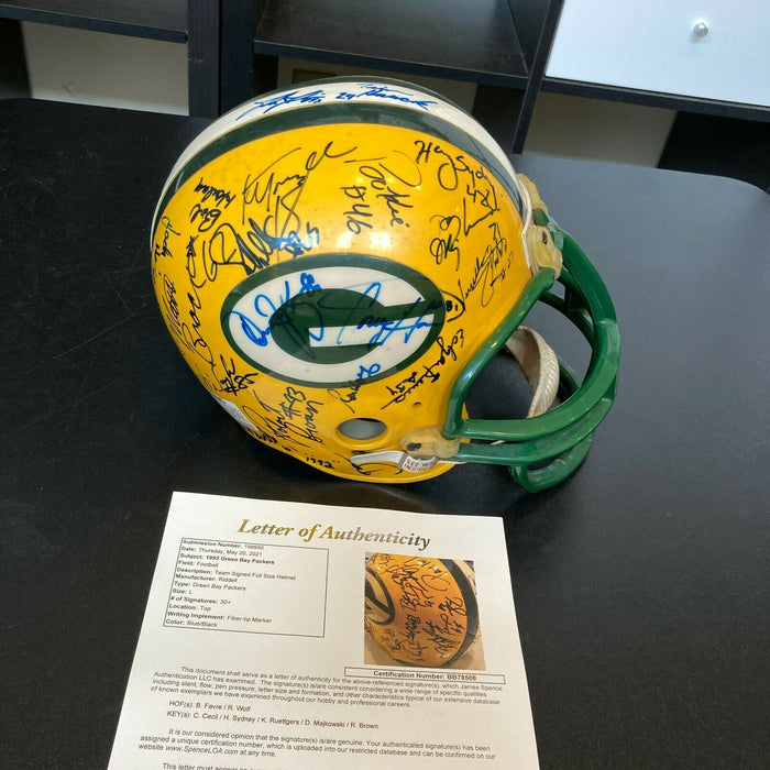 1992 Green Bay Packers Team Signed Full Size Helmet Brett Favre Rookie JSA COA
