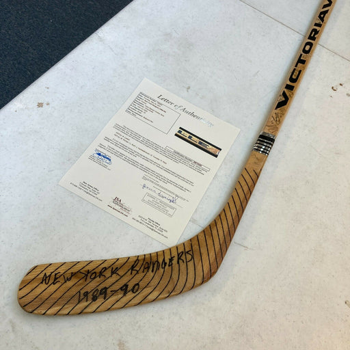 1989-1990 New York Rangers Team Signed James Patrick Game Hockey Stick JSA COA