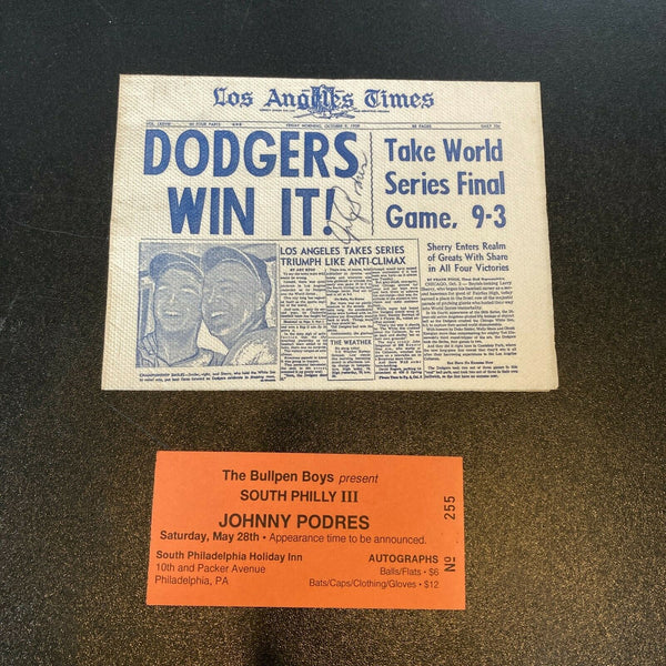 Johnny Podres Signed Vintage 1959 Los Angeles Times Dodgers Win It! Card