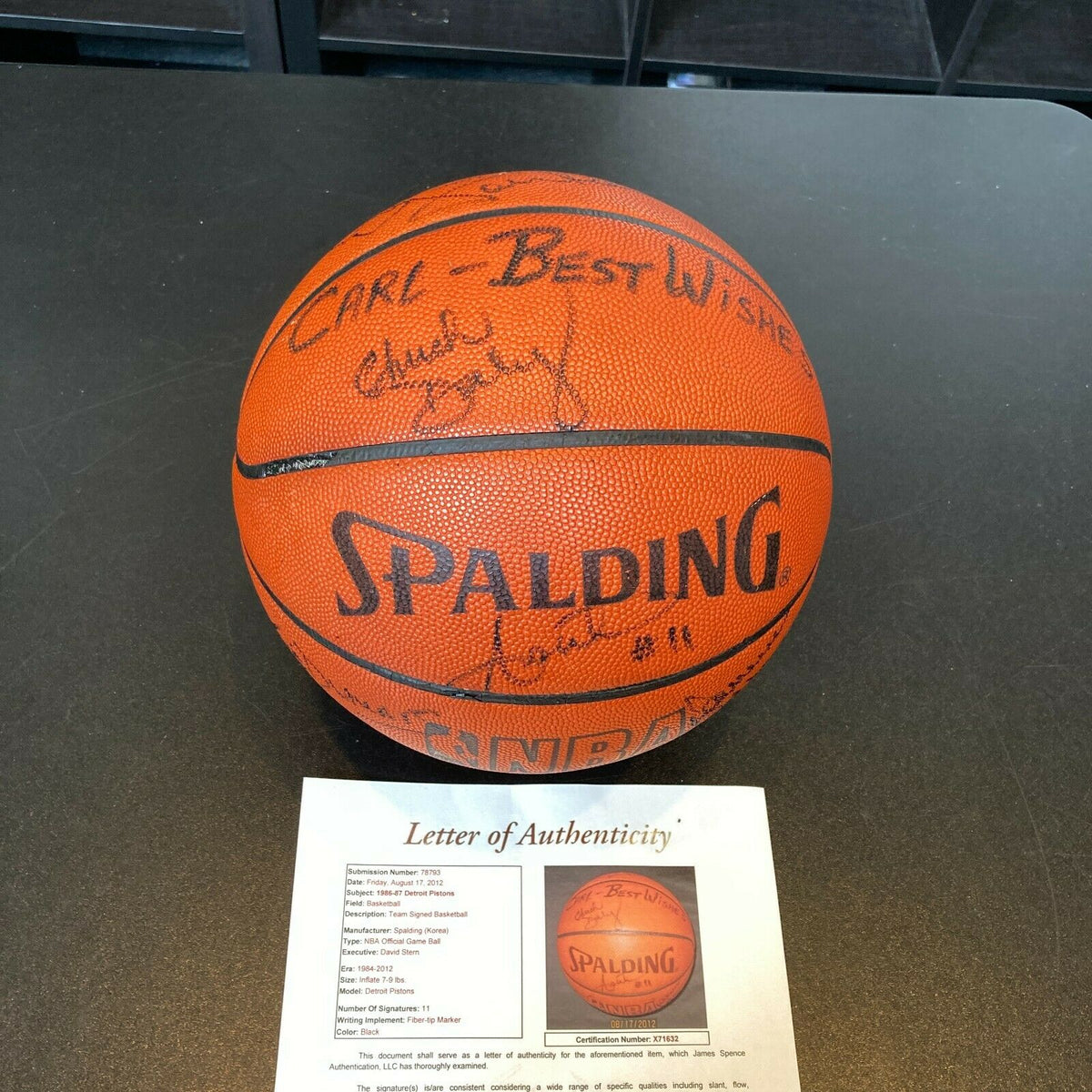1986-87 Detroit Pistons Team Signed Spalding Official NBA Game