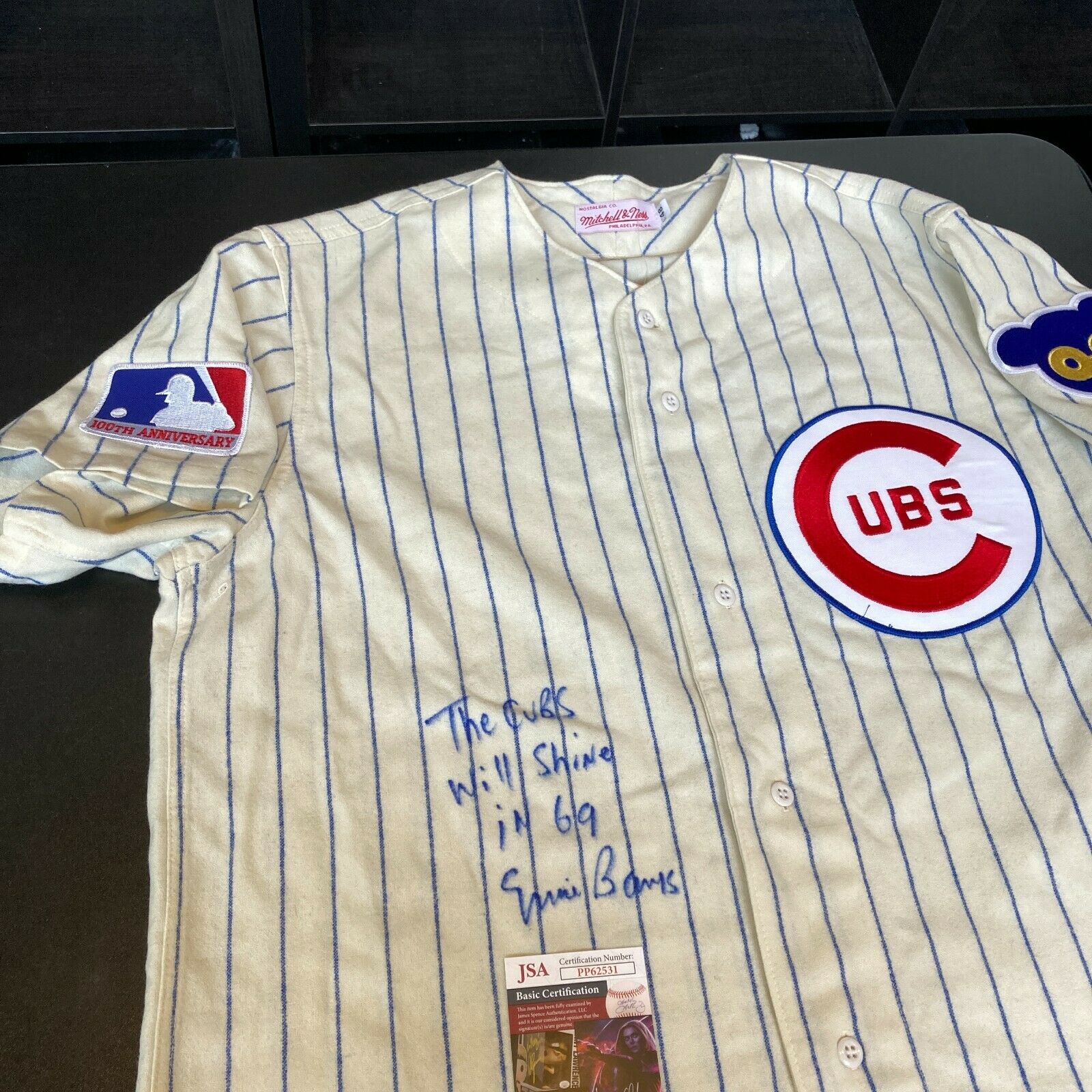 Ernie Banks The Cubs Will Shine In '69 Signed Chicago Cubs Game Jersey  JSA COA