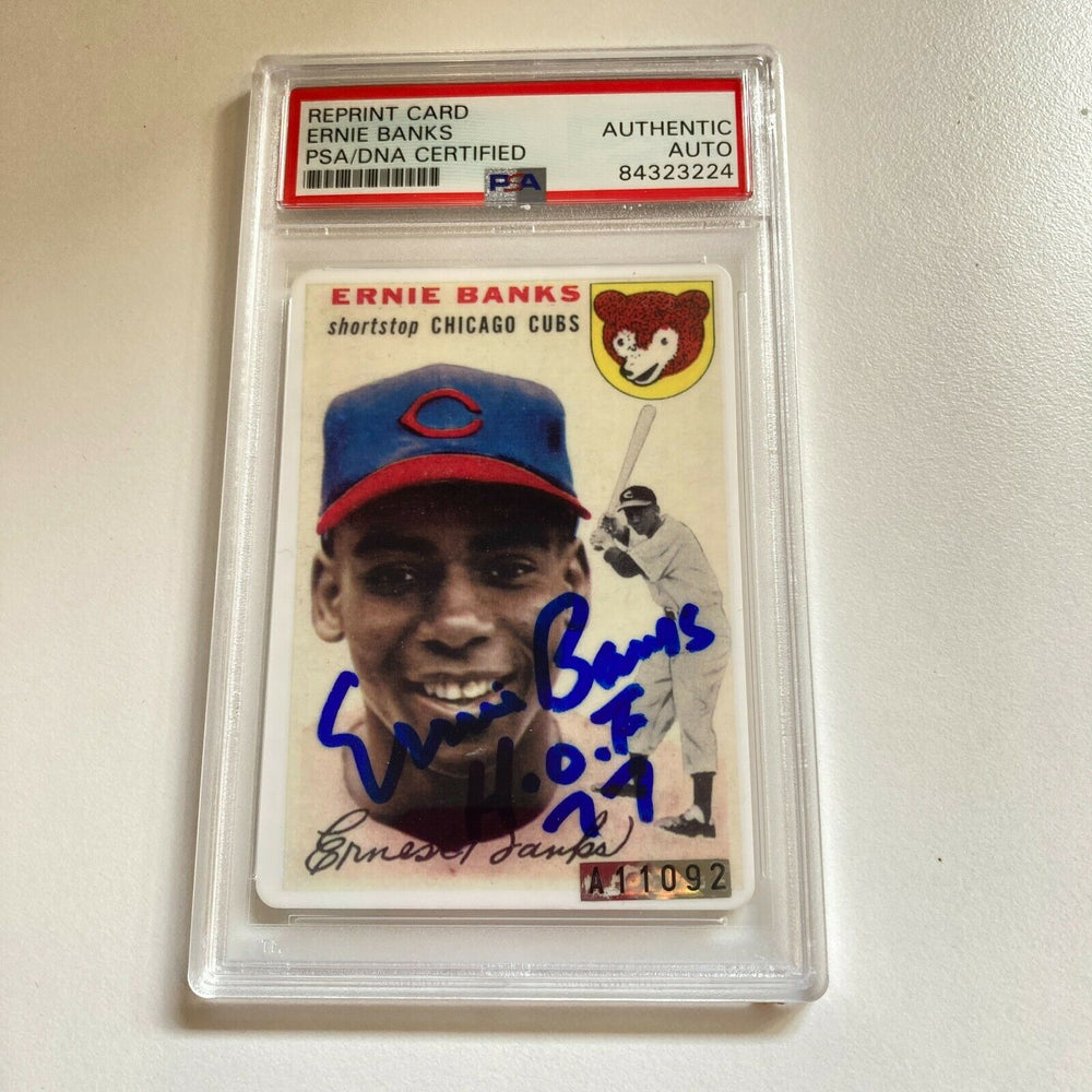 1954 Topps Ernie Banks HOF 1974 Signed Porcelain Rookie RC Baseball Card PSA DNA