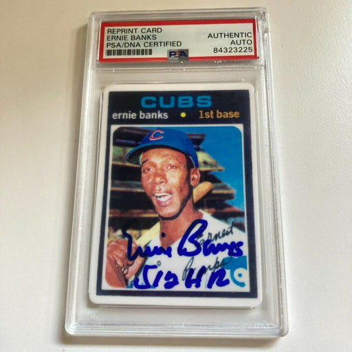 1971 Topps Ernie Banks 512 Home Runs Signed Porcelain Baseball Card PSA DNA